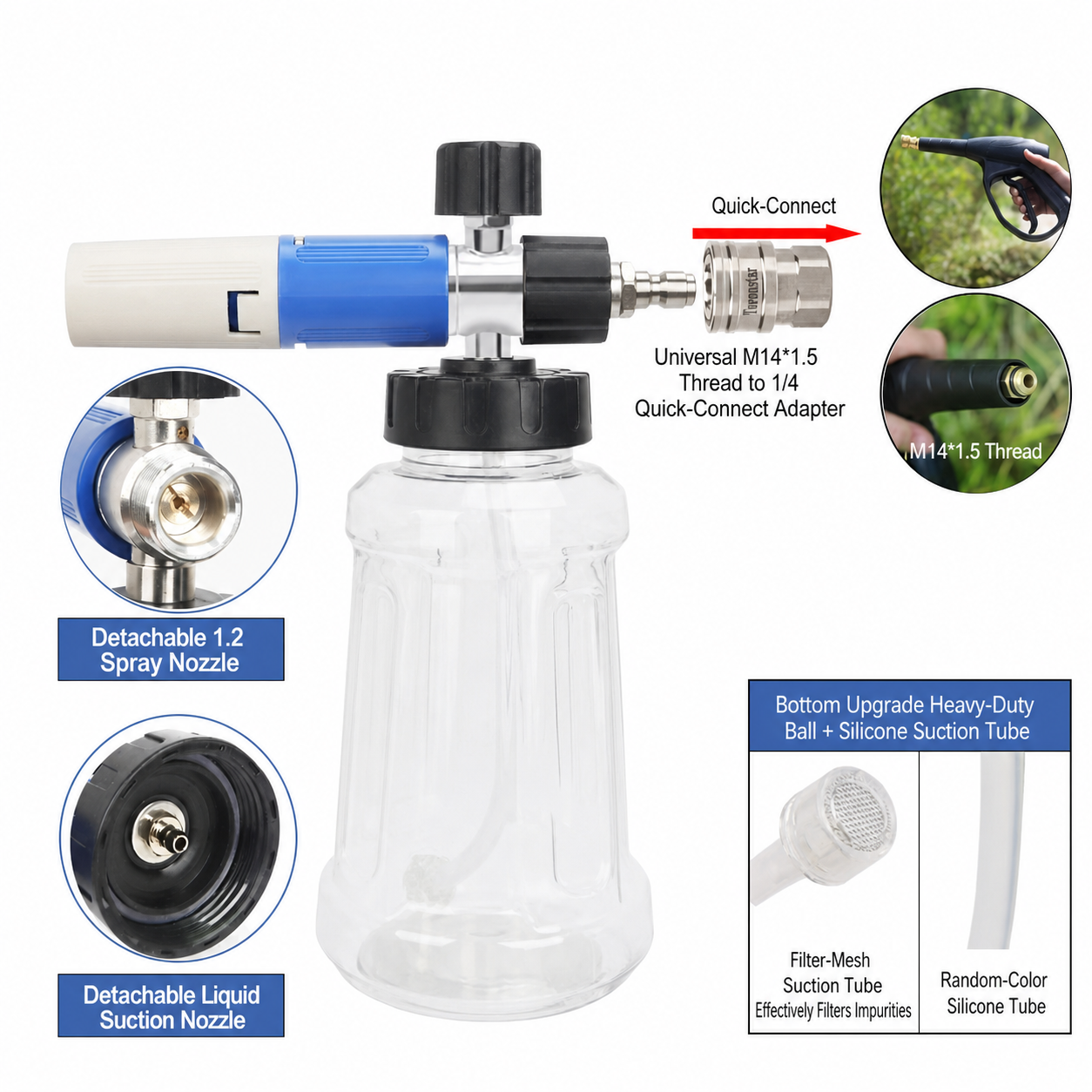 XIAOYI 008 PRO Clear Foam Cannon – Premium Foam Sprayer for Commercial & Home Pressure Washers, Custom Tuned for Maximum Foam