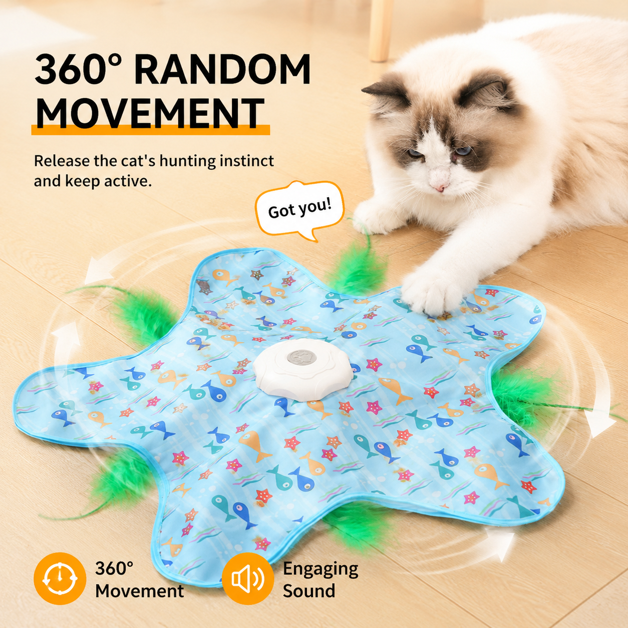 Interactive Cat Toys with Squeaker for Interactive Playing, Anxiety Relief Boredom Rechargeable Automatic Feathers Toys Touch Activated for Indoor Adult Cats and Kittens (Interactive Toys)