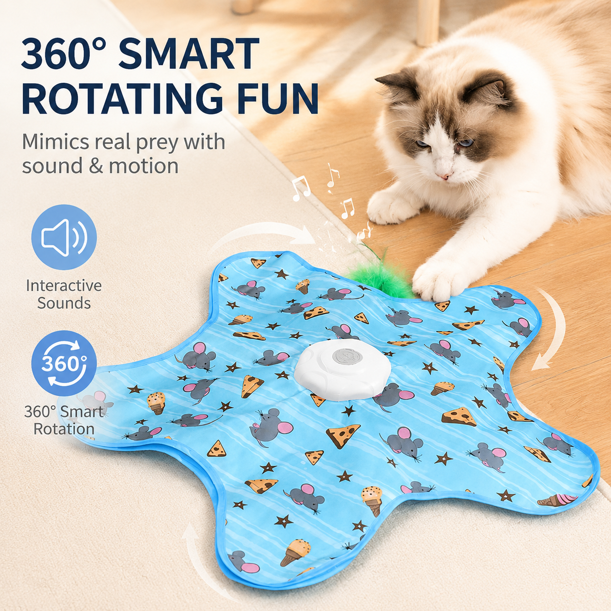 Interactive Cat Toys with Squeaker for Interactive Playing, Anxiety Relief Boredom Rechargeable Automatic Feathers Toys Touch Activated for Indoor Adult Cats and Kittens (Interactive Toys)