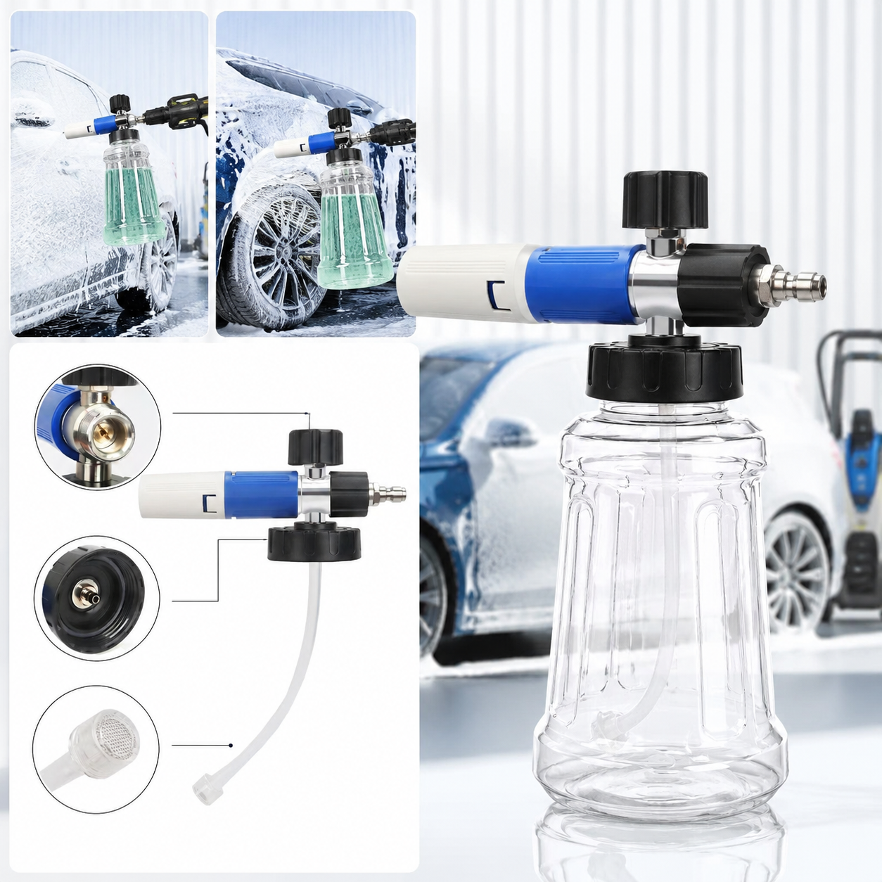 XIAOYI 008 PRO Clear Foam Cannon – Premium Foam Sprayer for Commercial & Home Pressure Washers, Custom Tuned for Maximum Foam